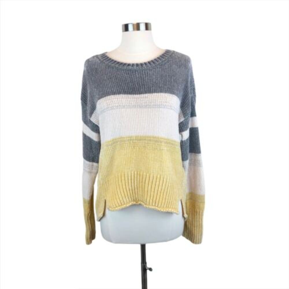 Women’s Knit Sweater Pullover Ribbed Striped Color Block Long Sleeve Cozy No Sz